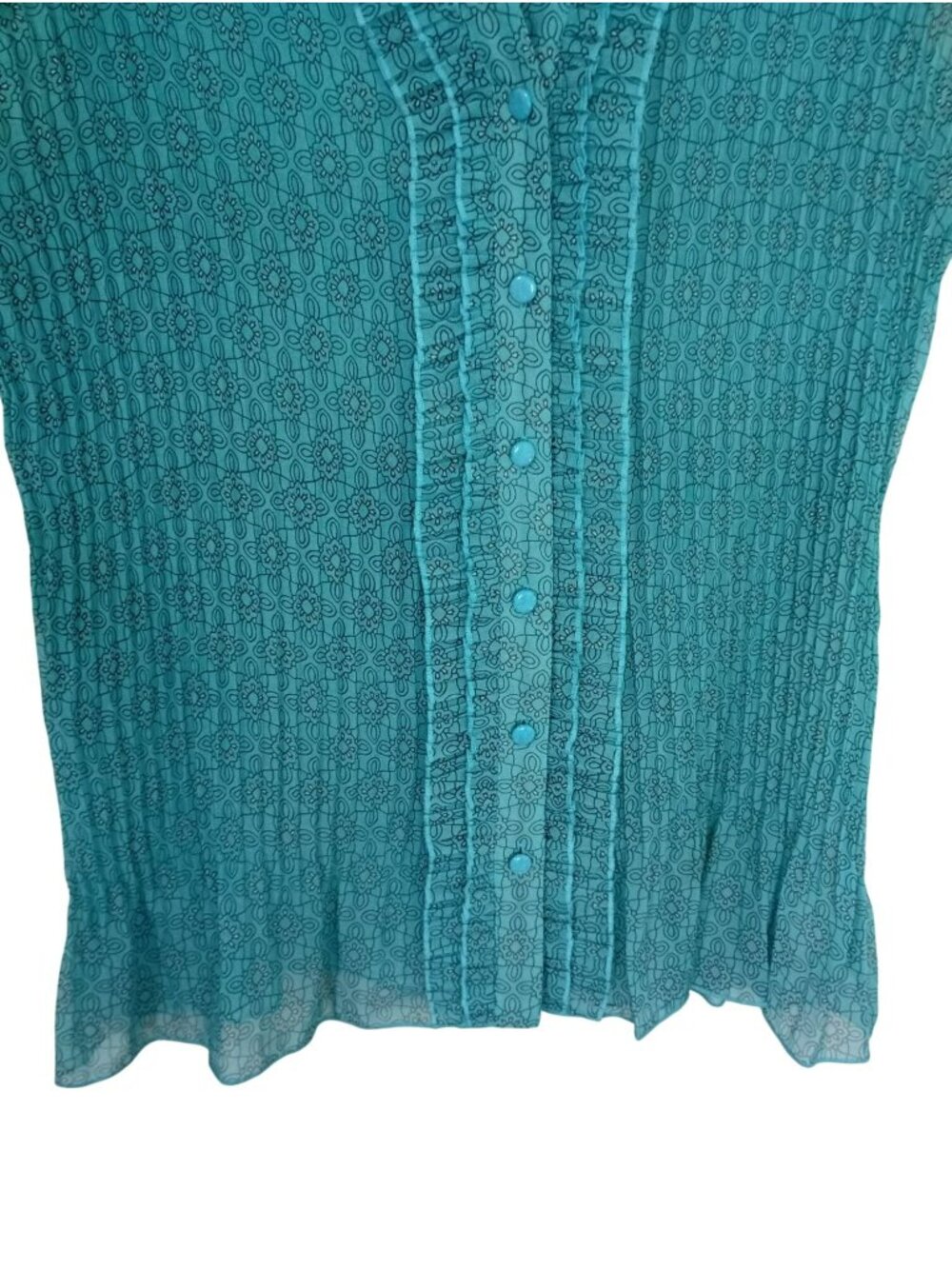 APT. 9 Womens XL Sleeveless Floral Ruffle Button-Down Blouse Sheer Teal Blue - Picture 4 of 8